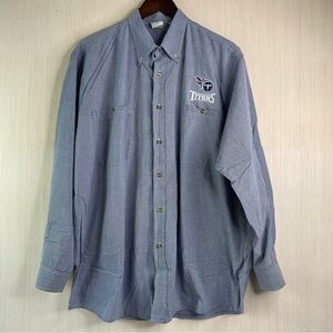 True Fan Men's Tennessee Titans Logo Long Sleeve Button-Up Shirt Blue Check XXL